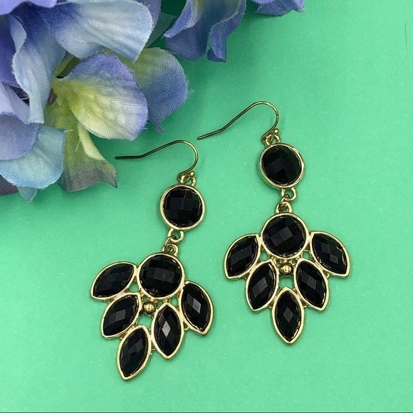 🍀 Black Abstract Gold Dangle Earrings - Picture 1 of 2